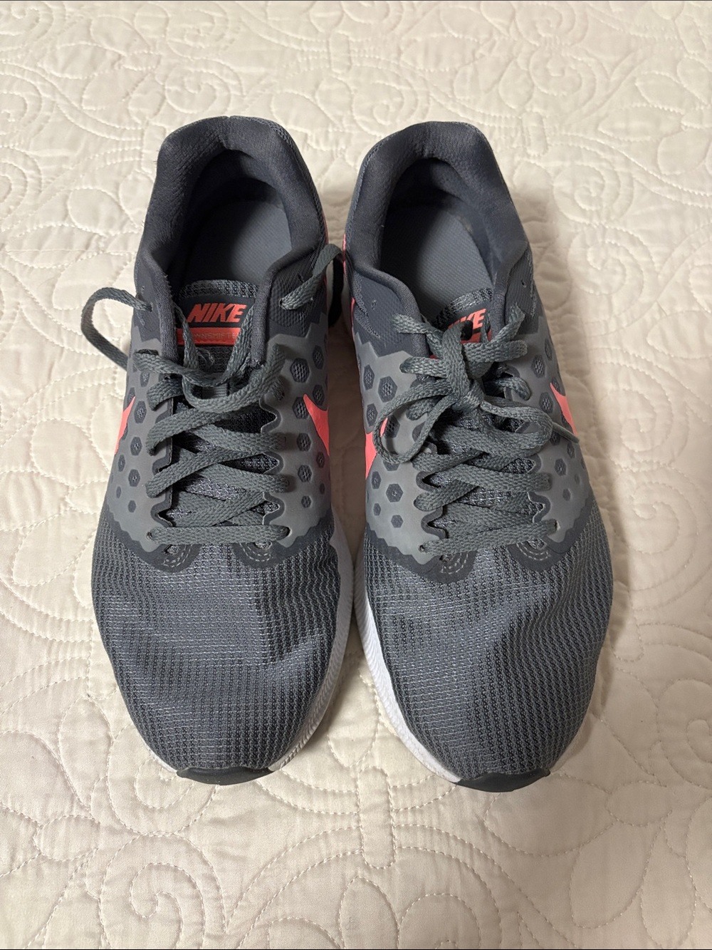 Nike Woman's Dark Gray Athletic Sneakers with Pink Swoosh
